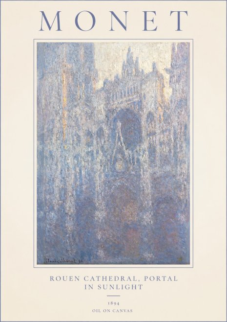 Monet Rouen Cathedral, Portal in Sunlight No1 - Poster