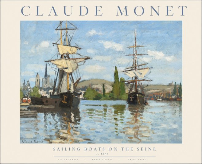 Monet Sailing Boats on the Seine No1 - Poster