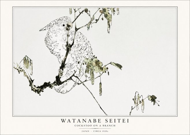 Watanabe Seitei Cockatoo on a Branch No1 - Poster