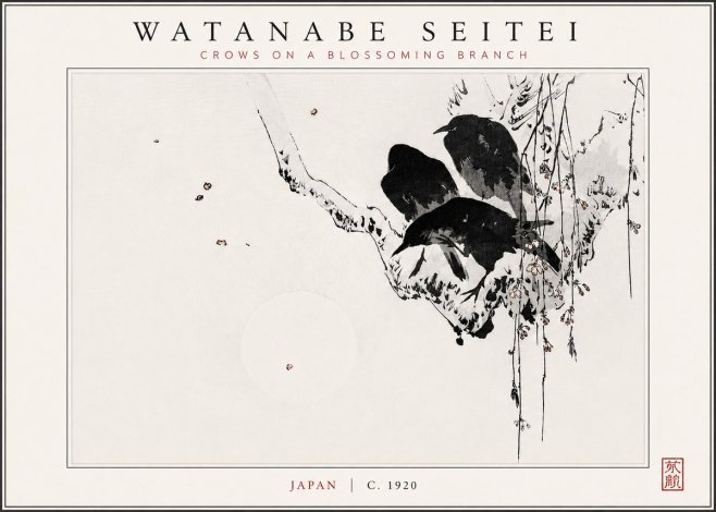 Watanabe Seitei Crows on a Blossoming Branch No3 - Poster