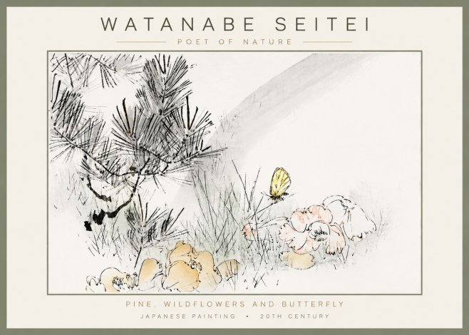 Watanabe Seitei Pine, Wildflowers and Butterfly No4 - Poster