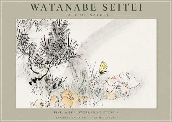 Watanabe Seitei Pine, Wildflowers and Butterfly No5 - Poster