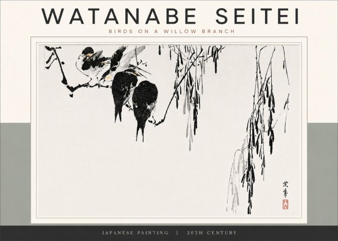 Watanabe Seitei Birds on a Willow Branch No5 - Poster