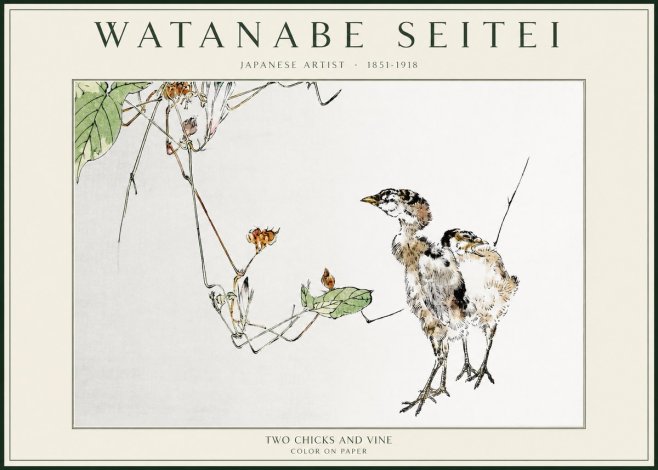 Watanabe Seitei Two Chicks and Vine No1 - Poster