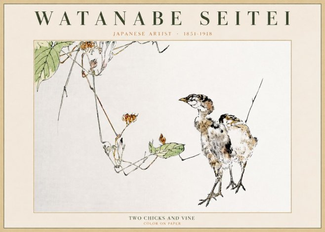 Watanabe Seitei Two Chicks and Vine No2 - Poster
