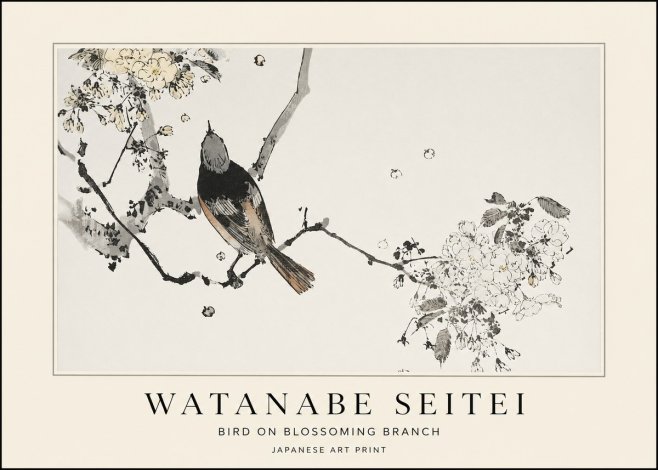 Watanabe Seitei Bird on Blossoming Branch No1 - Poster