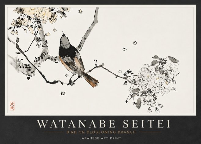 Watanabe Seitei Bird on Blossoming Branch No6 - Poster