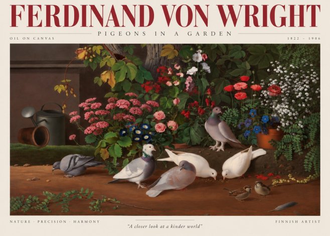 Ferdinand von Wright Pigeons and Flowers No4 - Poster