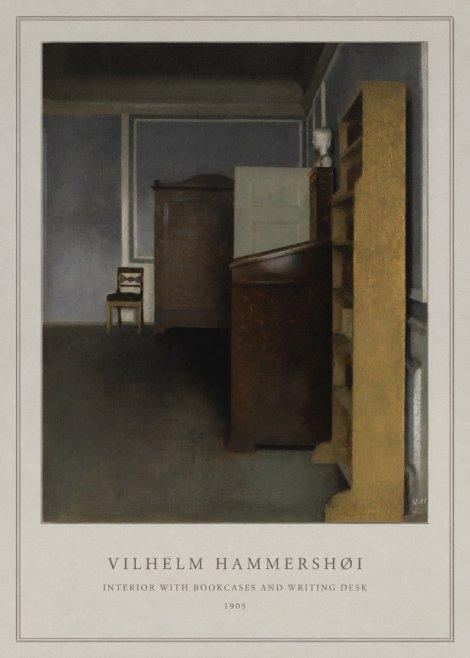 Vilhelm Hammershøi Interior with Bookcases and Writing Desk No4 - Poster