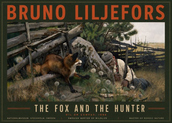 Bruno Liljefors The Fox and the Hunter No6 - Poster
