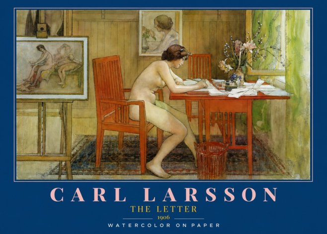 Carl Larsson Interior with a Nude Writing No3 - Poster