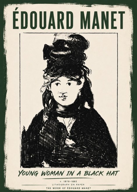 Édouard Manet Young Woman in a Black Hat II No6 - Poster