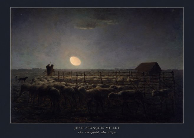 Jean-François Millet The Sheepfold, Moonlight No5 - Poster