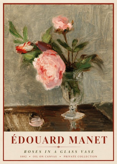 Édouard Manet Roses in a Glass Vase No6 - Poster