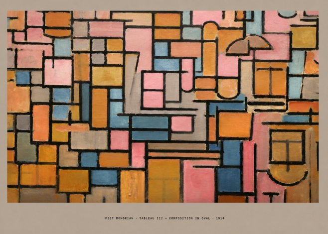 Piet Mondrian Tableau Iii — Composition in Oval No4 - Poster