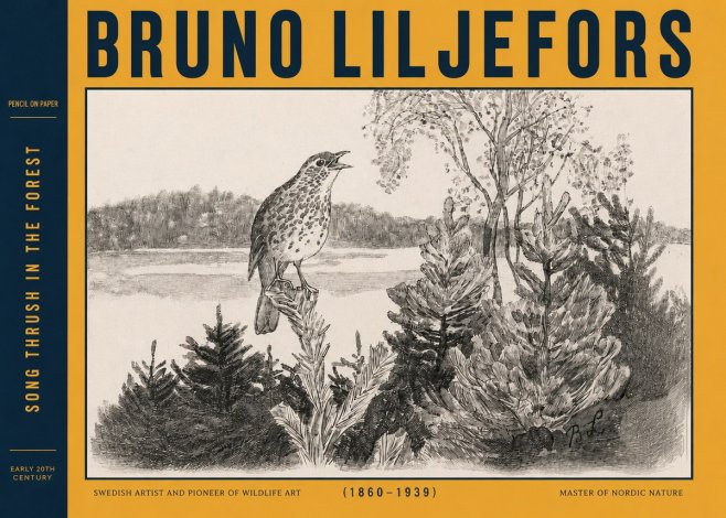 Bruno Liljefors Song Thrush in the Forest No3 - Poster