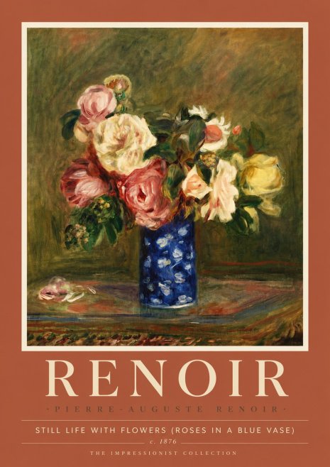 Renoir Still Life with Flowers (Roses in a Blue Vase) No6 - Poster