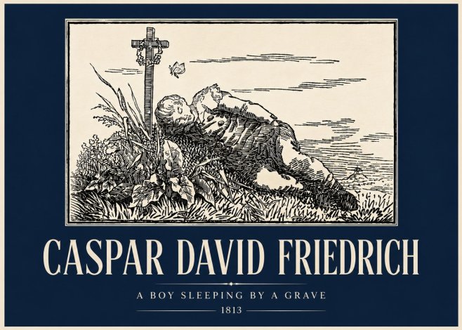 Caspar David Friedrich A Boy Sleeping by a Grave No4 - Poster