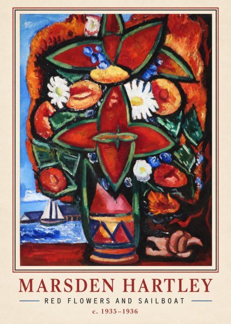 Marsden Hartley Red Flowers and Sailboat No2 - Poster