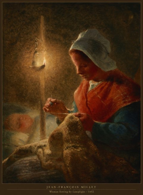 Jean-François Millet Woman Sewing by Lamplight No6 - Poster