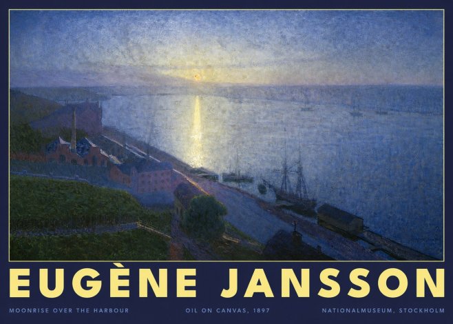 Eugène Jansson Moonrise over the Harbour No2 - Poster