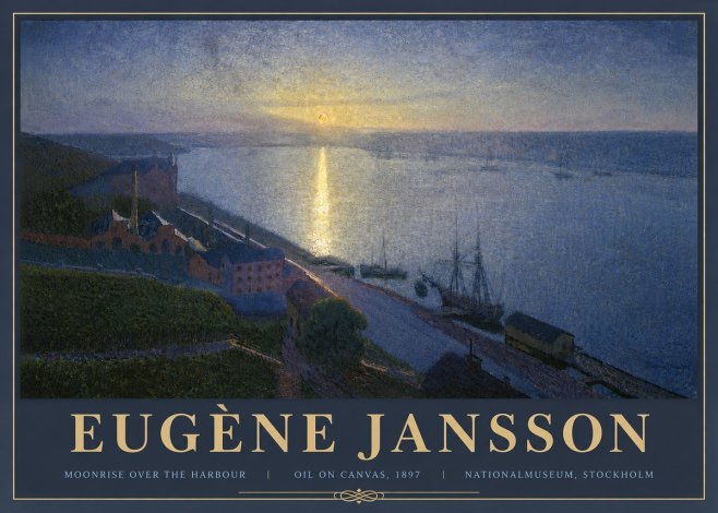 Eugène Jansson Moonrise over the Harbour No6 - Poster