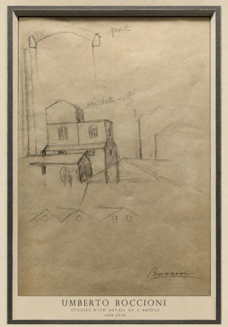 Umberto Boccioni Studies with Detail of a Bridige No4 - Poster