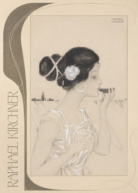 Raphael Kirchner Elegant Lady with Rose and Cup No2 - Poster