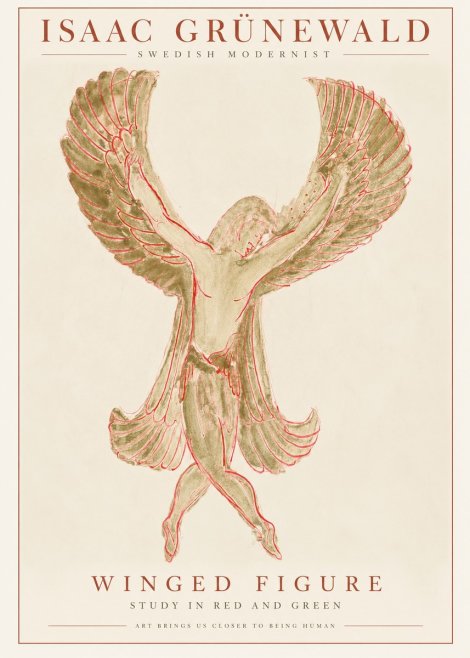 Isaac Grünewald Winged Figure Study in Red and Green No1 - Poster