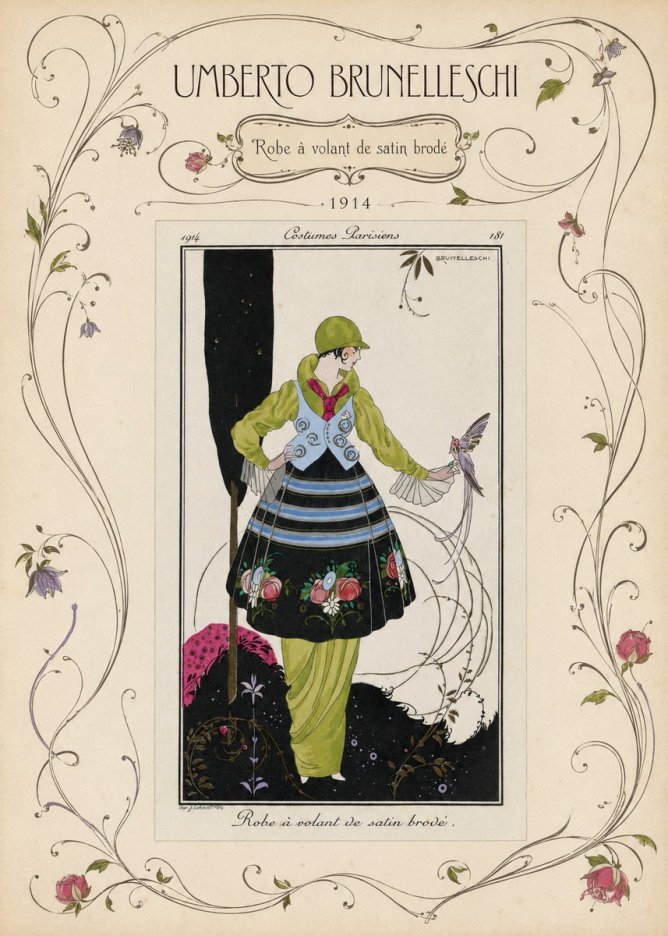 Umberto Brunelleschi Robe À Volant De Satin Brodé No3 - Poster