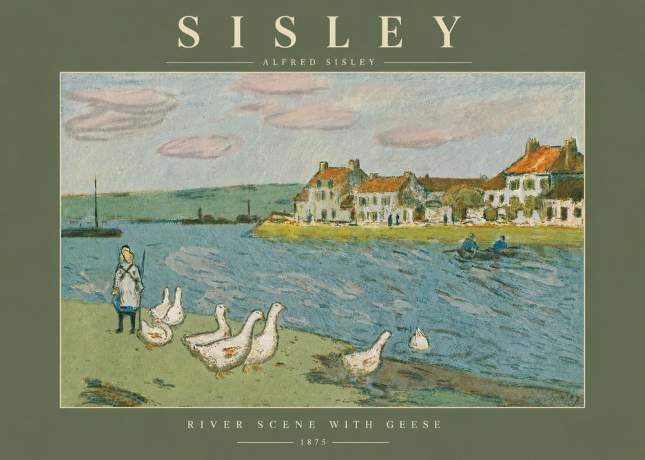 Sisley River Scene with Geese No4 - Poster
