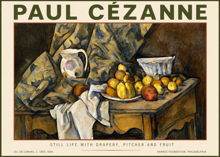 Paul Cézanne Still Life with Drapery, Pitcher and Fruit No5 - Poster