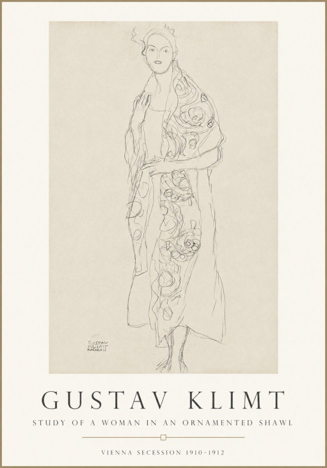 Klimt Study of a Woman in an Ornamented Shawl No1 - Poster