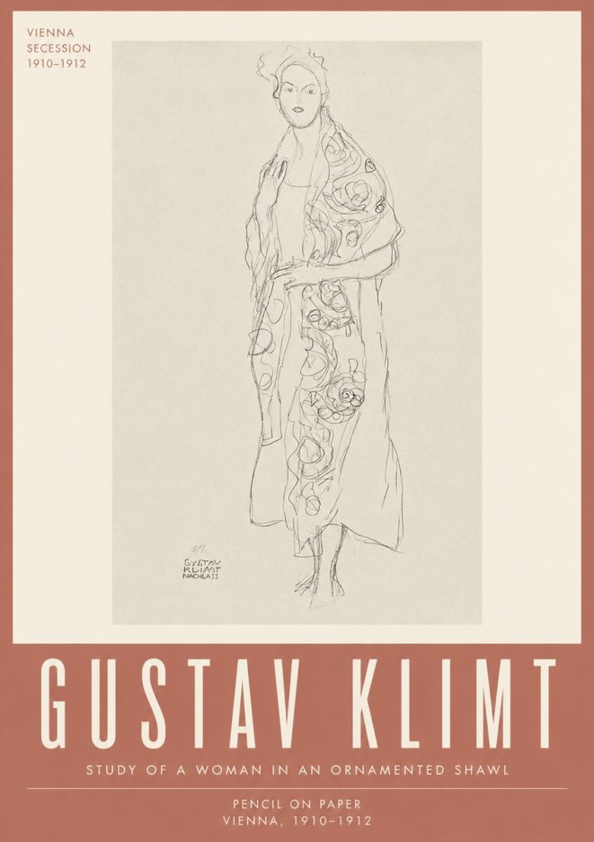 Klimt Study of a Woman in an Ornamented Shawl No4 - Poster