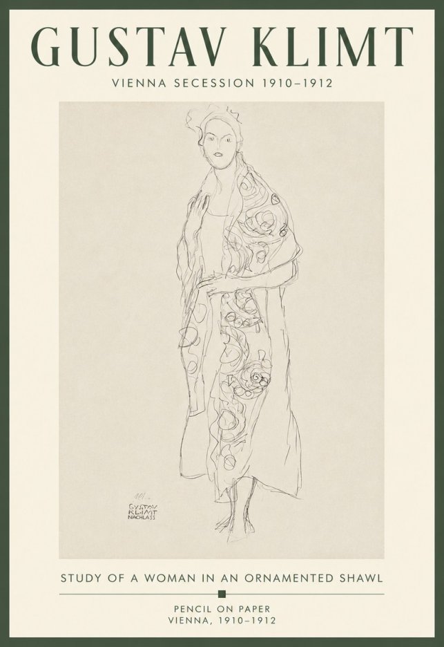 Klimt Study of a Woman in an Ornamented Shawl No5 - Poster