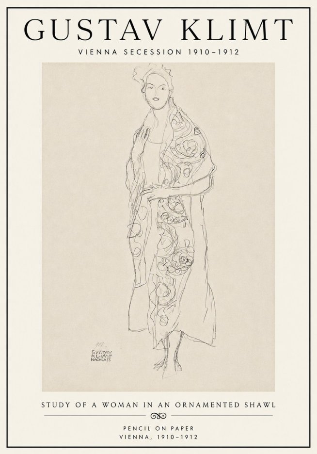 Klimt Study of a Woman in an Ornamented Shawl No6 - Poster