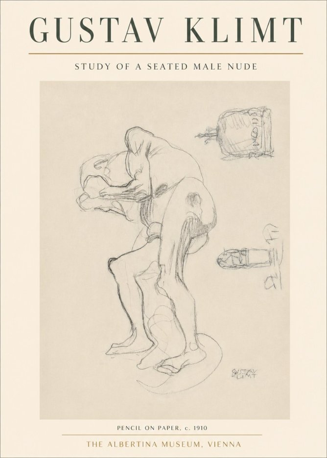 Klimt Study of a Seated Male Nude No3 - Poster