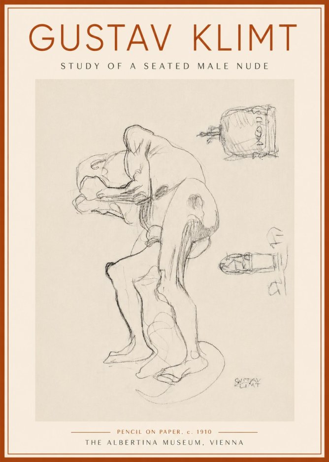 Klimt Study of a Seated Male Nude No6 - Poster