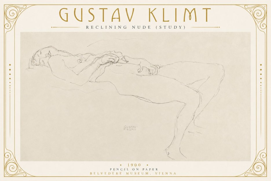 Klimt Reclining Nude (Study) No2 - Poster