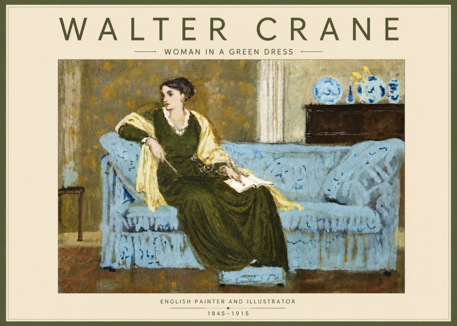 Walter Crane Woman in a Green Dress No6 - Poster
