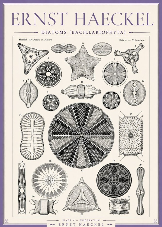 Ernst Haeckel Diatoms (Bacillariophyta) Plate 4 – Triceratium No3 - Poster