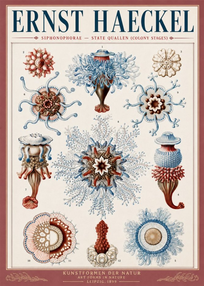 Ernst Haeckel Siphonophorae - State Quallen (Colony Stages) No5 - Poster