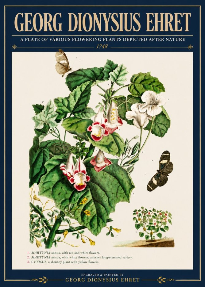 Georg Dionysius Ehret A Plate of Various Flowering Plants Depicted After Nature 1748 No4 - Poster