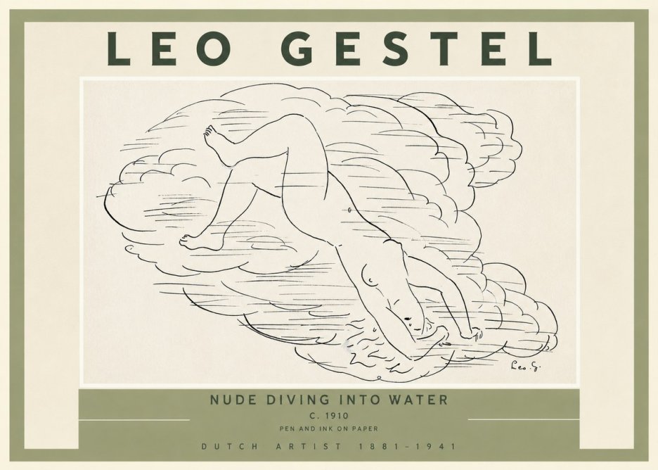 Leo Gestel Nude Diving into Water No2 - Poster