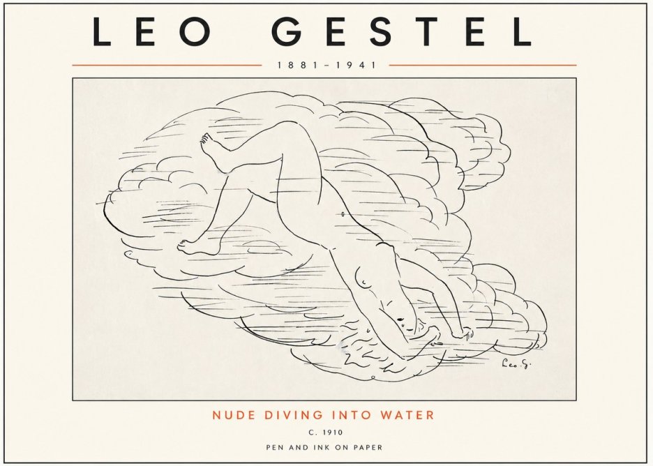 Leo Gestel Nude Diving into Water No3 - Poster