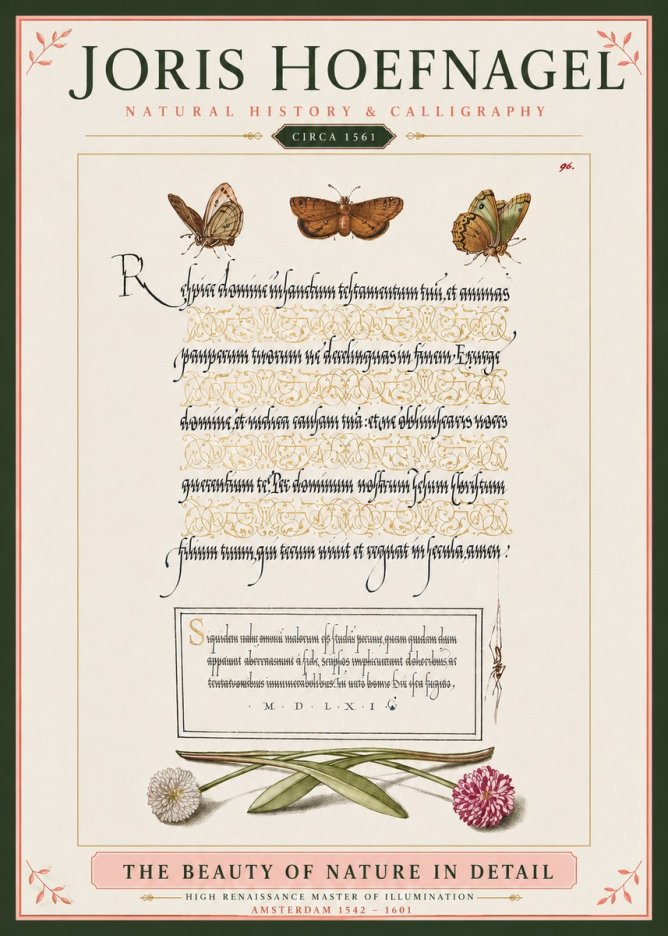 Joris Hoefnagel Butterflies, Flowers and Calligraphy Page No4 - Poster