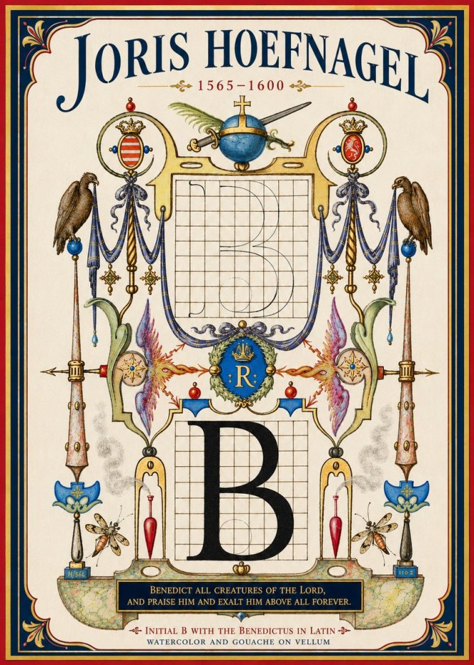 Joris Hoefnagel Initial B with the Benedictus in Latin No4 - Poster