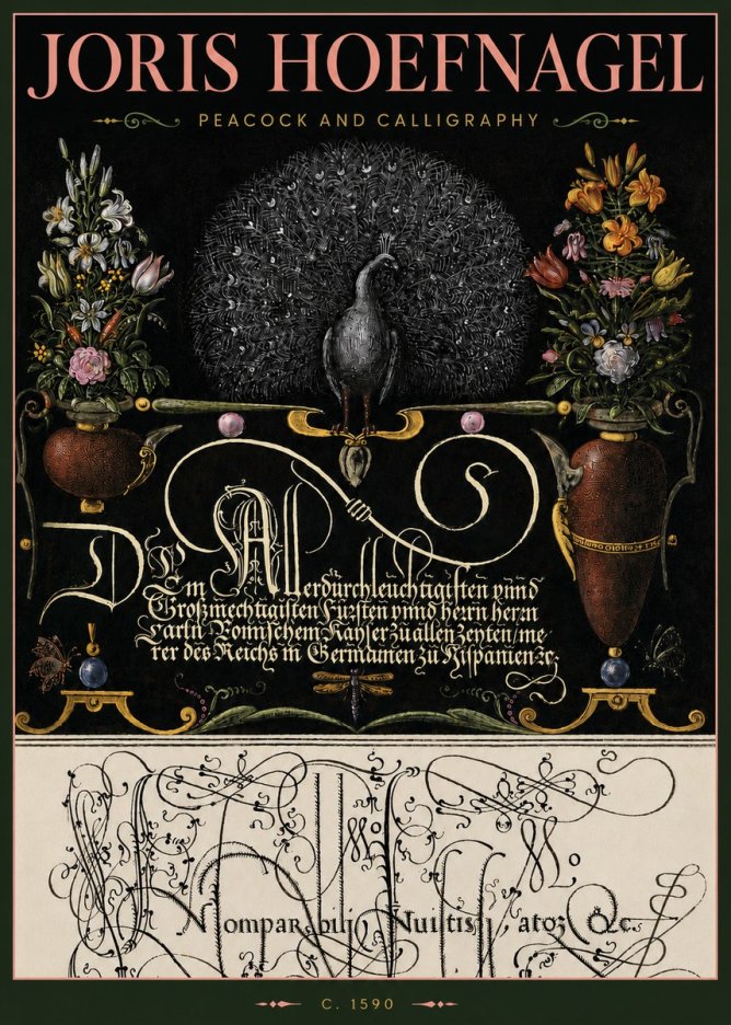 Joris Hoefnagel Peacock and Calligraphy No4 - Poster