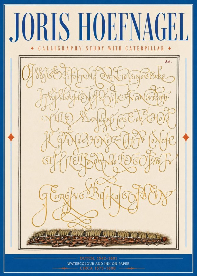 Joris Hoefnagel Calligraphy Study with Caterpillar No2 - Poster