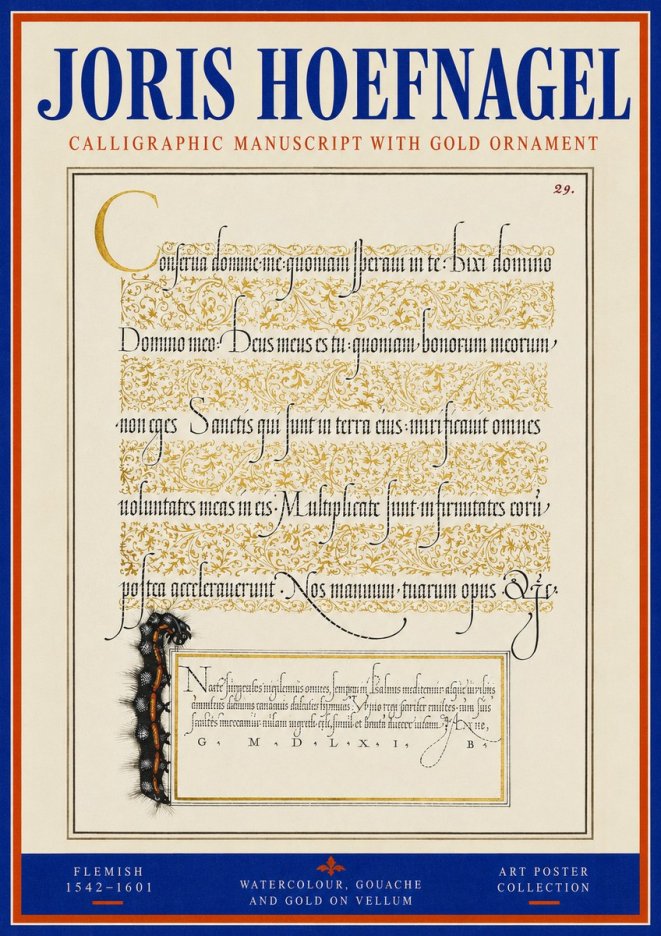 Joris Hoefnagel Calligraphic Manuscript with Gold Ornament No3 - Poster